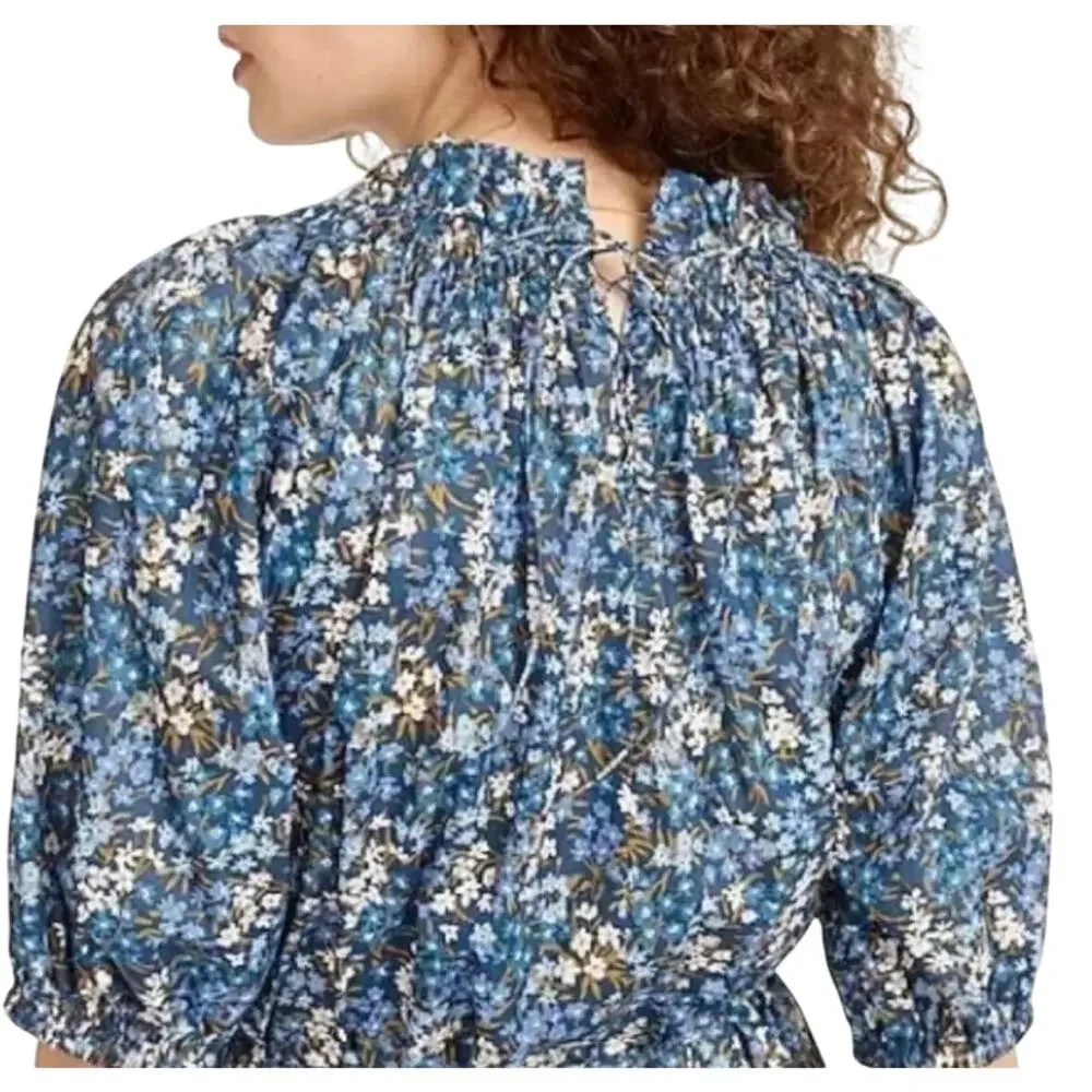 J Crew Smocked neck puff-sleeve top in Liberty Sea Blossoms Print M - Picture 2 of 9
